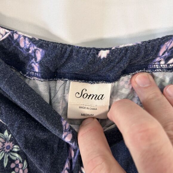 Soma Sleep Shorts Women's Medium Blue Purple Floral Pull on Pockets Fading - Picture 4 of 6